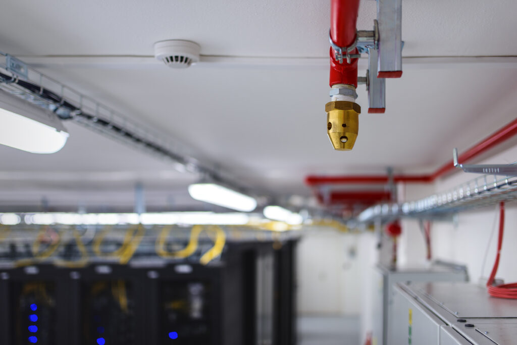 Clean agent fire suppression system used in data centers, backup battery rooms, electrical rooms (under 400 volts), sub-floors or tape storage libraries.